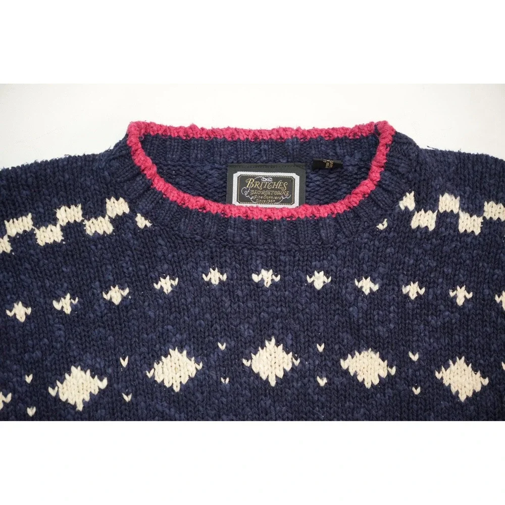 Britches of Georgetown Sweater L Navy Fair Isle Silk Cotton Blend Crewneck